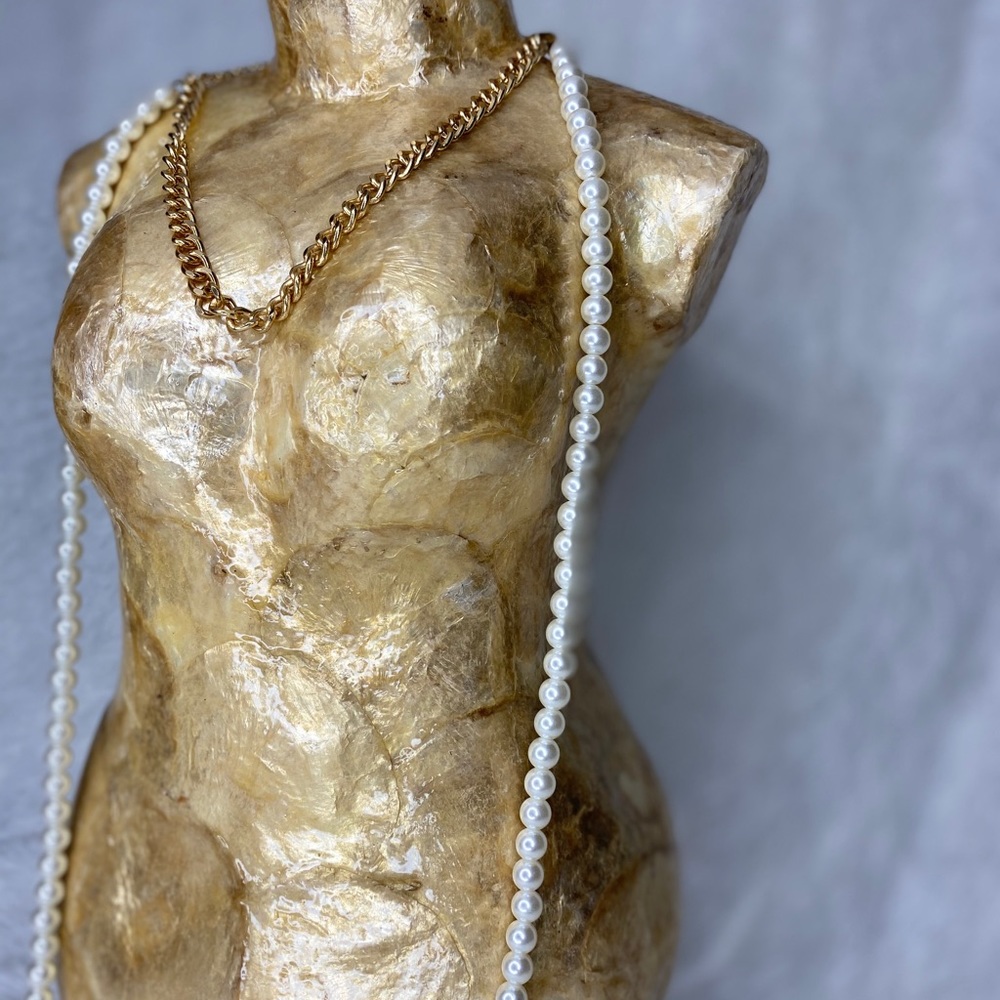 Pearl an gold link necklace